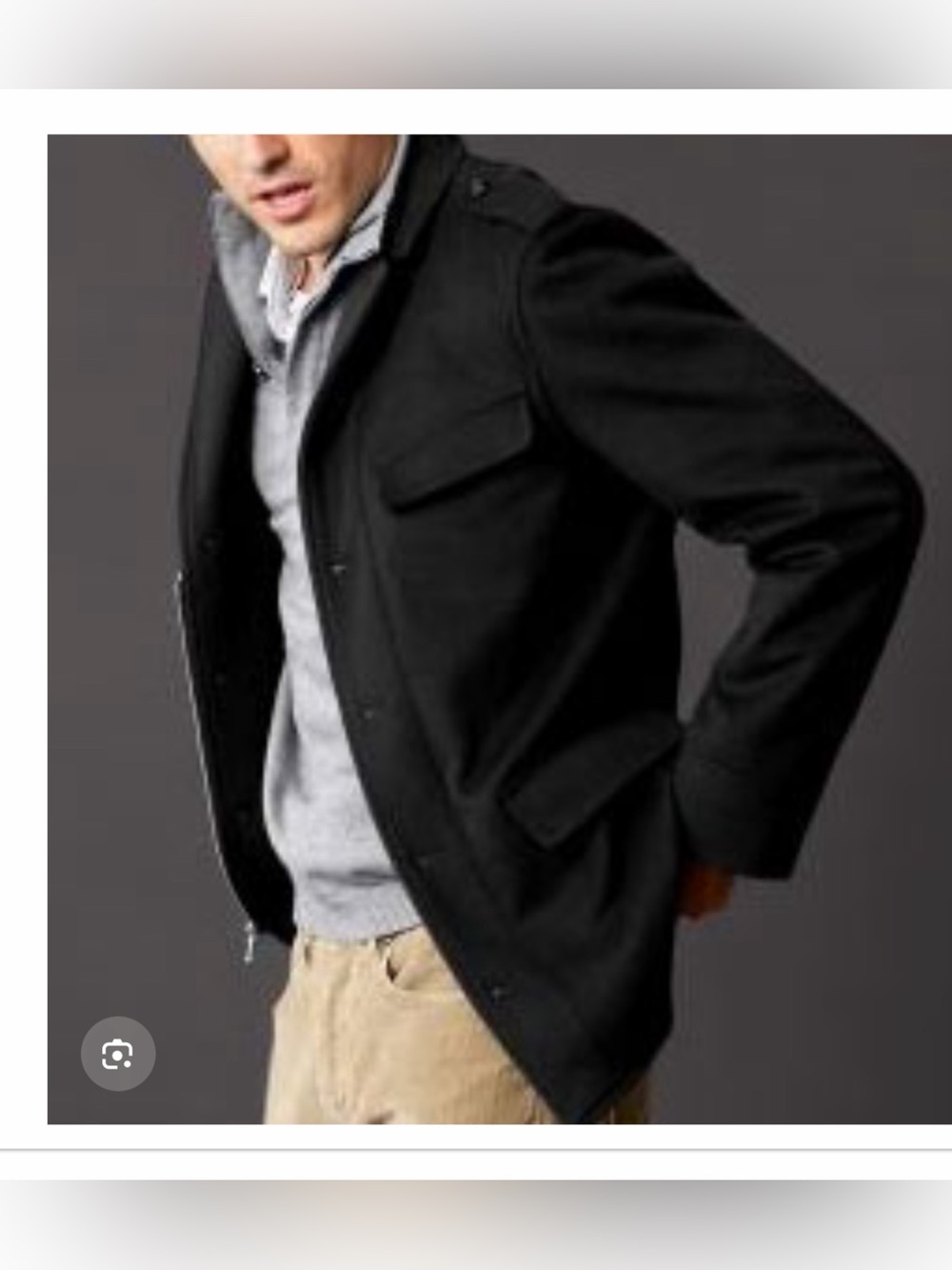 BANANA REPUBLIC Men’s Charcoal Grey Wool/Cashmere Military Coat